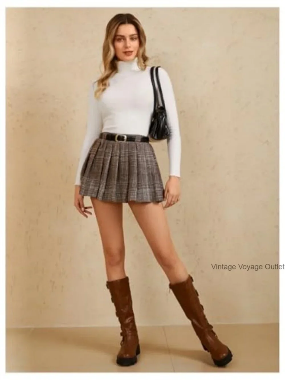 Plaid Pleated Mini Skirt Drop Waist A-Line Skater Tartan No Stretch - Picture 6 of 6